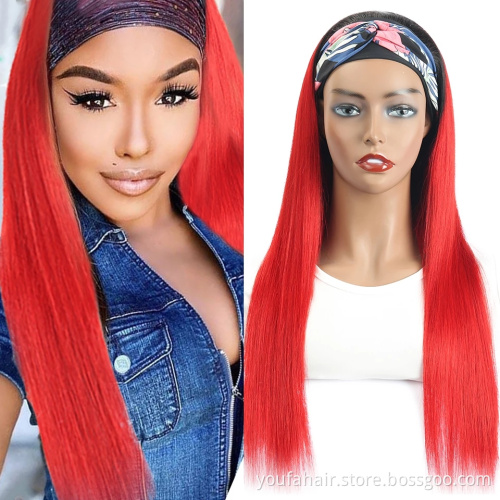 Cheap 10A Ombre Color 1B Red 100% Human Hair Headband Wigs Full Machine Made Glueless None Lace Remy Hair Wigs For Black Women